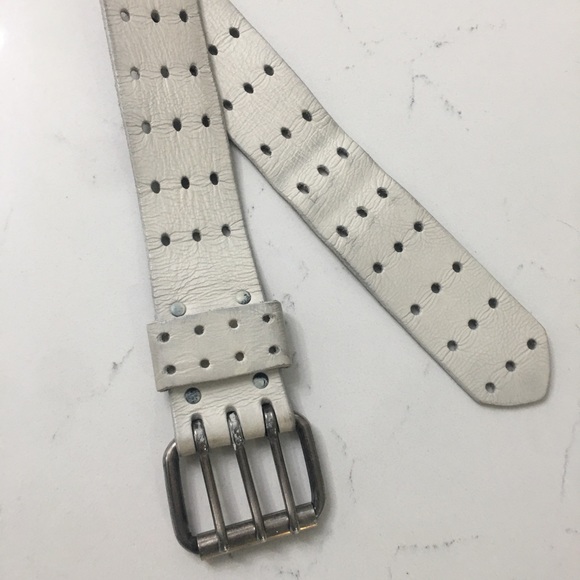 Vintage Harness Steer hide white belt sz 34 - Picture 4 of 8